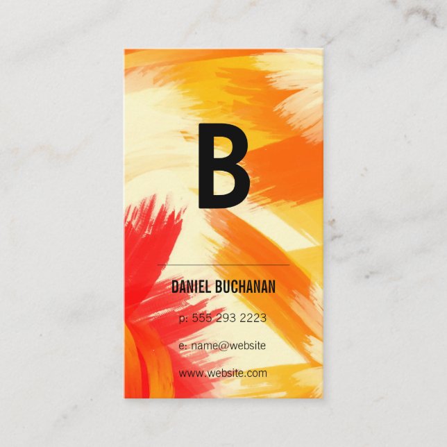 Monogram | Orange Röda penseldrag Visitkort (Framsida)