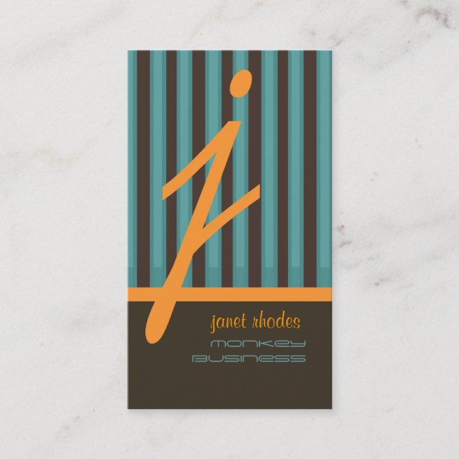 Monogram orange/teal/chokladränder visitkort (Framsida)