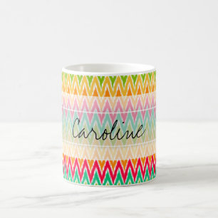 Monogram Orange Teal Ikat Chevron Zig Zag Mönster Kaffemugg