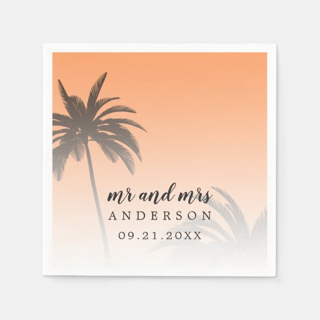 Monogram Orange Tropical Handflatan Träd Beach Wed Pappersservett (Framsidan)