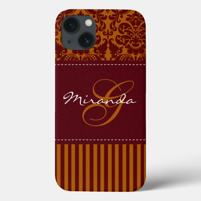 Monogram Orange, Vin Damask Rand iPad Air Case (Baksida)