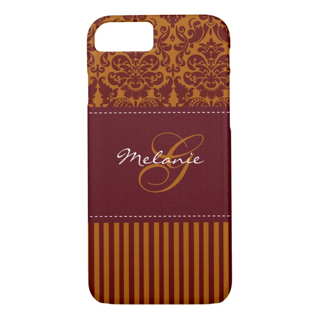 Monogram Orange, Vin Damask Rand iPhone 7 Fodral Case-Mate iPhone Skal (Baksida)