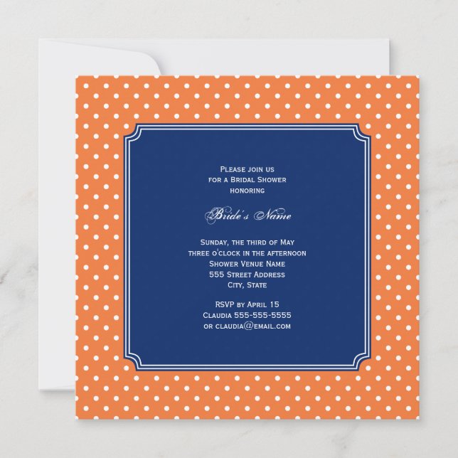 Monogram Orange, vit polkadot med Royal Blue Inbjudningar (Framsida)