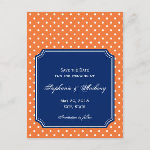 Monogram Orange, Vit prickig med Royal Blue Meddelande Vykort