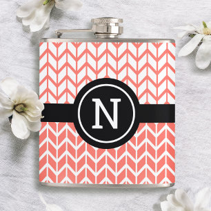 Monogram Orange White Chevron Mönster Modern Fickplunta