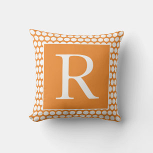 Monogram Orange White Polka dots Autumn Gift Kudde