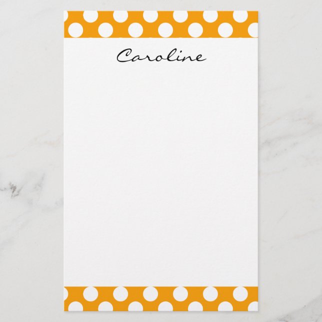 Monogram Orange White Trendig Roligt Polka Dot Mön Brevpapper (Framsida)