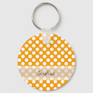 Monogram Orange White Trendig Roligt Polka Dot Mön Nyckelring