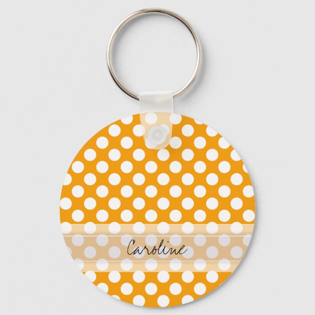 Monogram Orange White Trendig Roligt Polka Dot Mön Nyckelring (Framsida)