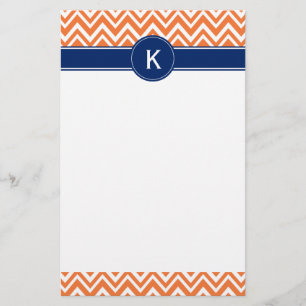 Monogram Orange Zigzag Mönster Brevpapper