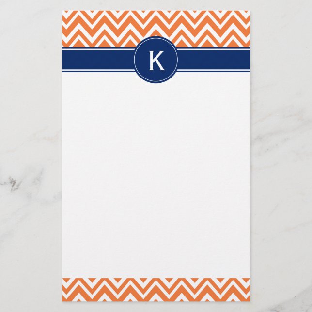 Monogram Orange Zigzag Mönster Brevpapper (Framsida)