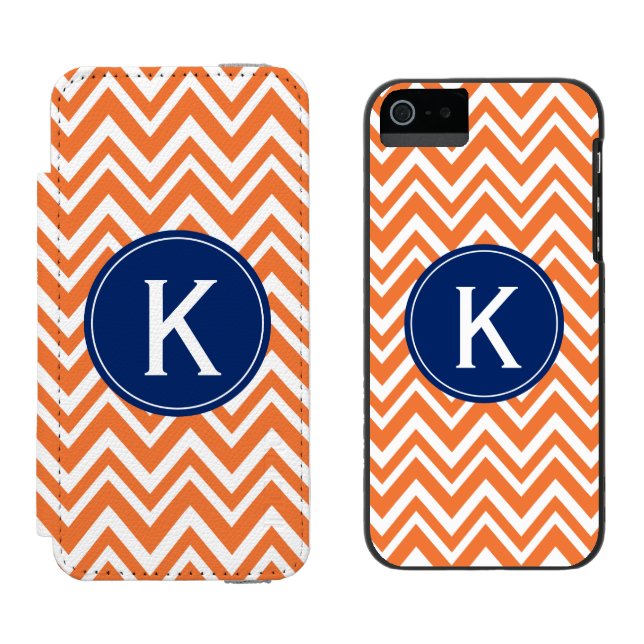 Monogram Orange Zigzag Mönster Incipio iPhone Wallet Skal (Sida vid Sida)