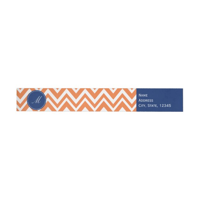 Monogram Orange Zigzag Mönster med Royal Blue Etikettband (Individuell)