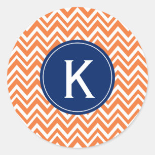 Monogram Orange Zigzag Mönster Runt Klistermärke