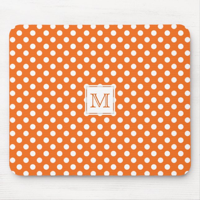 Monogram: Orangen & vit Polka-Pricker Mousepad Musmatta (Framsidan)
