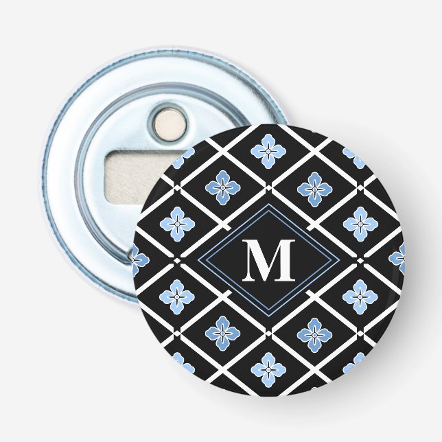 Monogram Oriental Blue Sakura Mönster Flasköppnare (Framsidan)
