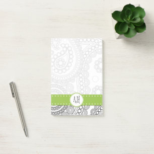 Monogram - Oriental Persian Paisley, Dots - Black Post-it Block