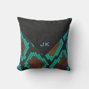 Monogram Orm Brun och Turkos Tryck Kudde
