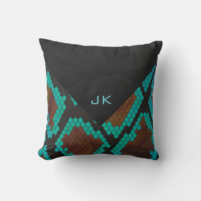 Monogram Orm Brun och Turkos Tryck Kudde (Framsida)
