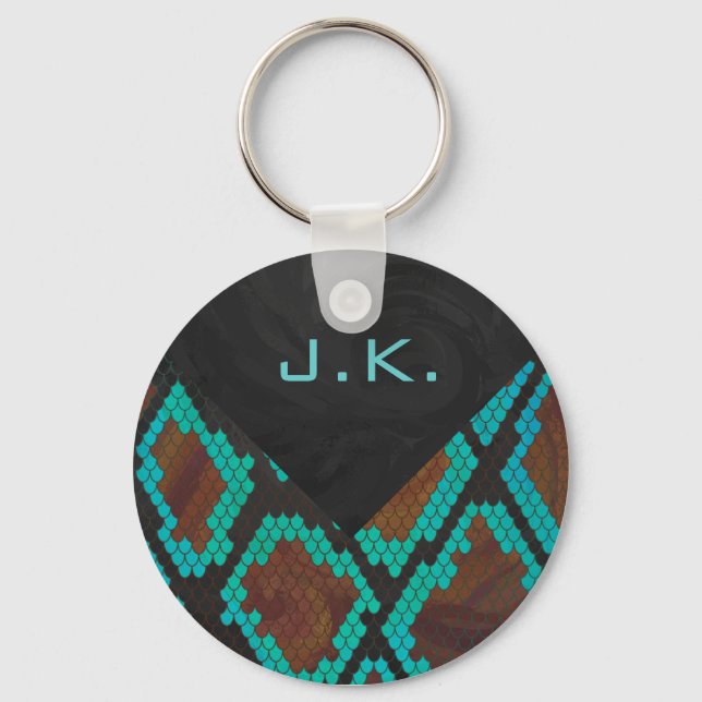 Monogram orm brun och turkos tryck nyckelring (Framsida)