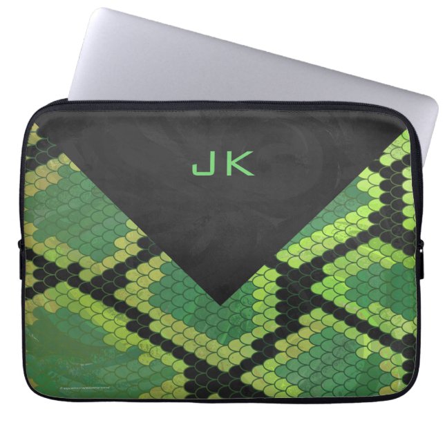 Monogram Orm Grön och Svart Laptop Sleeve (Framsidan)