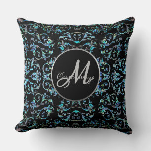 Monogram ornate Blue Pearl Blommigt Dekorativ kudd Kudde