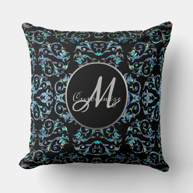 Monogram ornate Blue Pearl Blommigt Dekorativ kudd Kudde (Framsida)