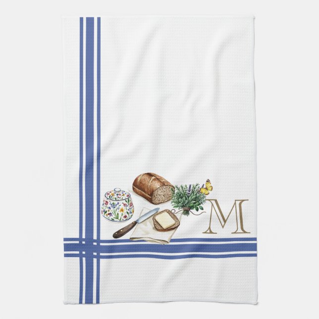 Monogram Örter i  för boskapsköket Towel Blue Rand Kökshandduk (Vertikal)
