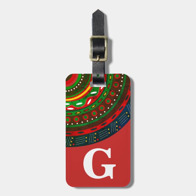 Monogram, örter med inspierat Mönster, rött Bagagebricka (Vertikal Framsida)