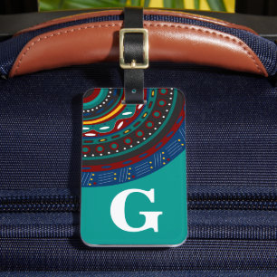 Monogram, örter med inspired Mönster, Teal Bagagebricka