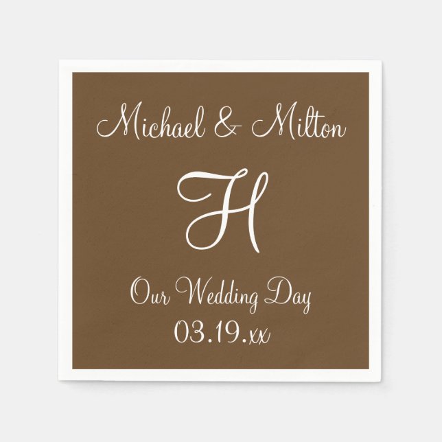 Monogram Otter Brown Classy Monochrome Napkins Pappersservett (Framsidan)