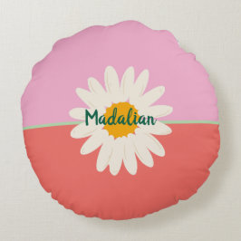 Monogram, ovärderliga, rosa, grönt, blå solblommor rund kudde