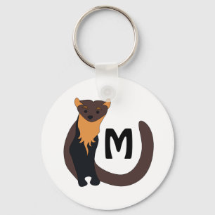 Monogram över grått europeiskt Gräs Marten Nyckelring