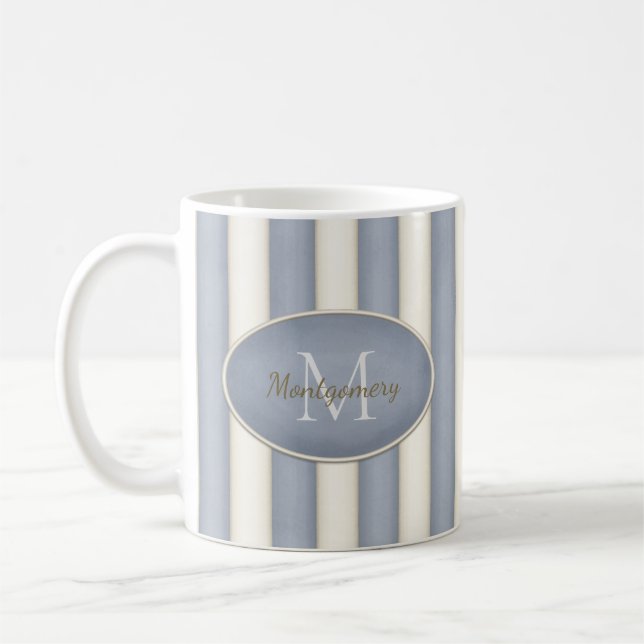 Monogram över grått- och antikvit Rand Kaffemugg (Vänster)