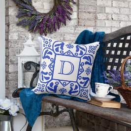 Monogram över handgjord blå vit Anpassningsbar Kudde