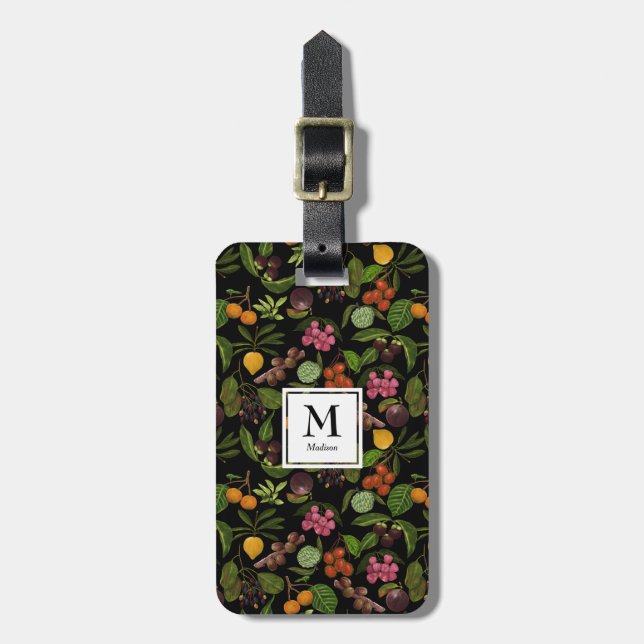 Monogram över handmålade exotiska tropiska frukter bagagebricka (Vertikal Framsida)