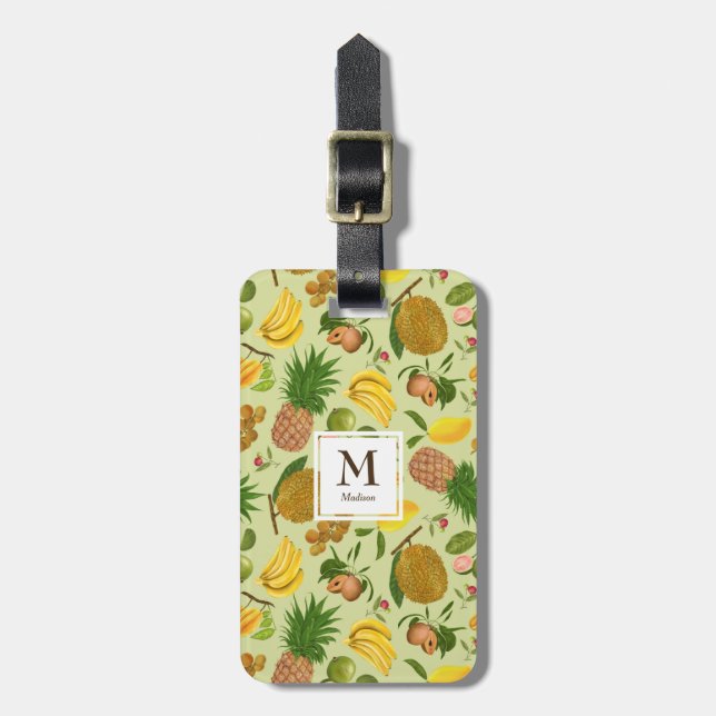 Monogram över handmålade tropiska frukter bagagebricka (Vertikal Framsida)