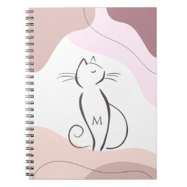 Monogram över minimalistisk svart katt Boho Organi Anteckningsbok