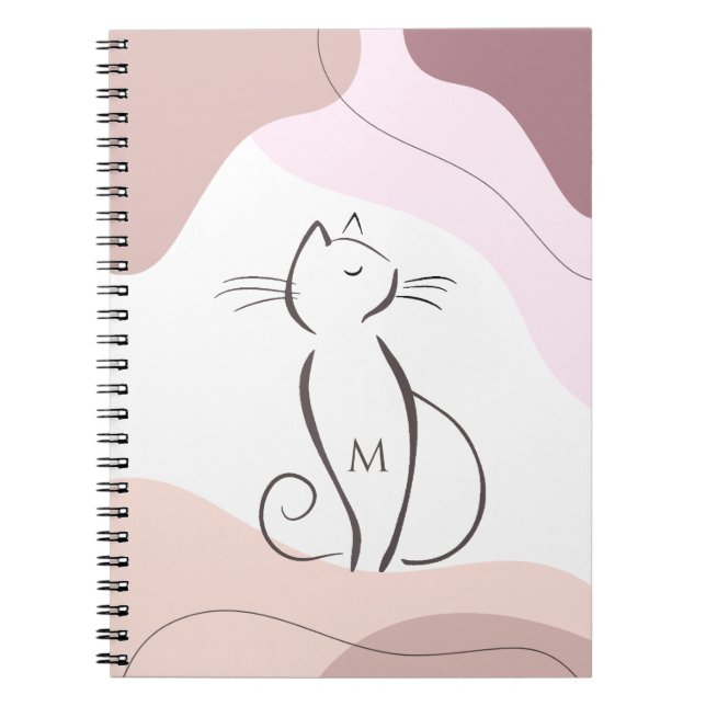 Monogram över minimalistisk svart katt Boho Organi Anteckningsbok (Framsidan)