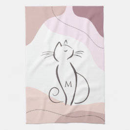 Monogram över minimalistisk svart katt Boho Organi Kökshandduk