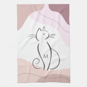 Monogram över minimalistisk svart katt Boho Organi Kökshandduk