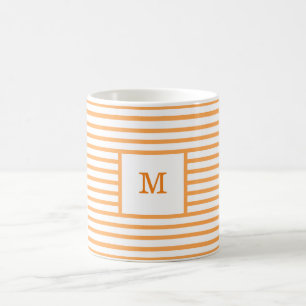 Monogram över Orange och vit Rand Anpassningsbar Kaffemugg