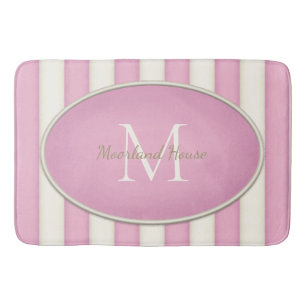 Monogram över rosa- och antikantikvit Rand-oval Badrumsmatta