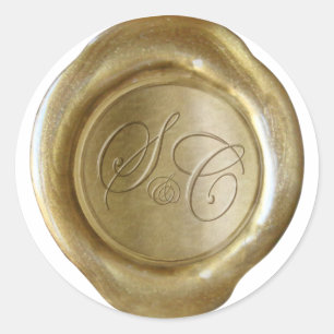 Monogram över sälar i vax - Guld - S&C - Anpassnin Runt Klistermärke