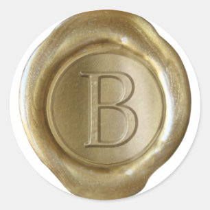 Monogram över sälar i vax - Guld - Serif B - Runt Klistermärke