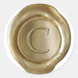 Monogram över sälar i vax - Guld - Serif C - Runt Klistermärke