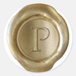 Monogram över sälar i vax - Guld - Serif P - Runt Klistermärke