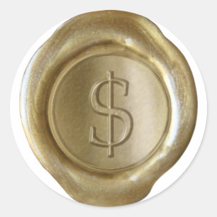 Monogram över sälar i vax - Guld - Serif $ - Runt Klistermärke