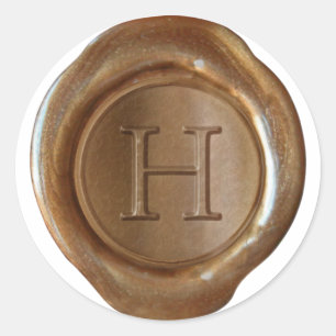 Monogram över sälar i vax - Koppar - Löv H - Runt Klistermärke