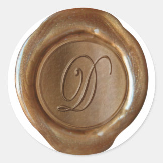 Monogram över sälar i vax - Koppar - skript D - Runt Klistermärke